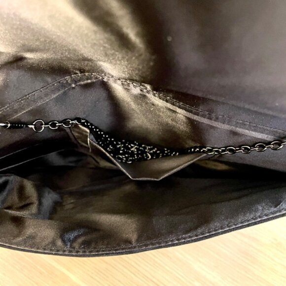 Elegant Black Suede Envelope Clutch With Studded Front and Crossover Chain Strap - Picture 9 of 14